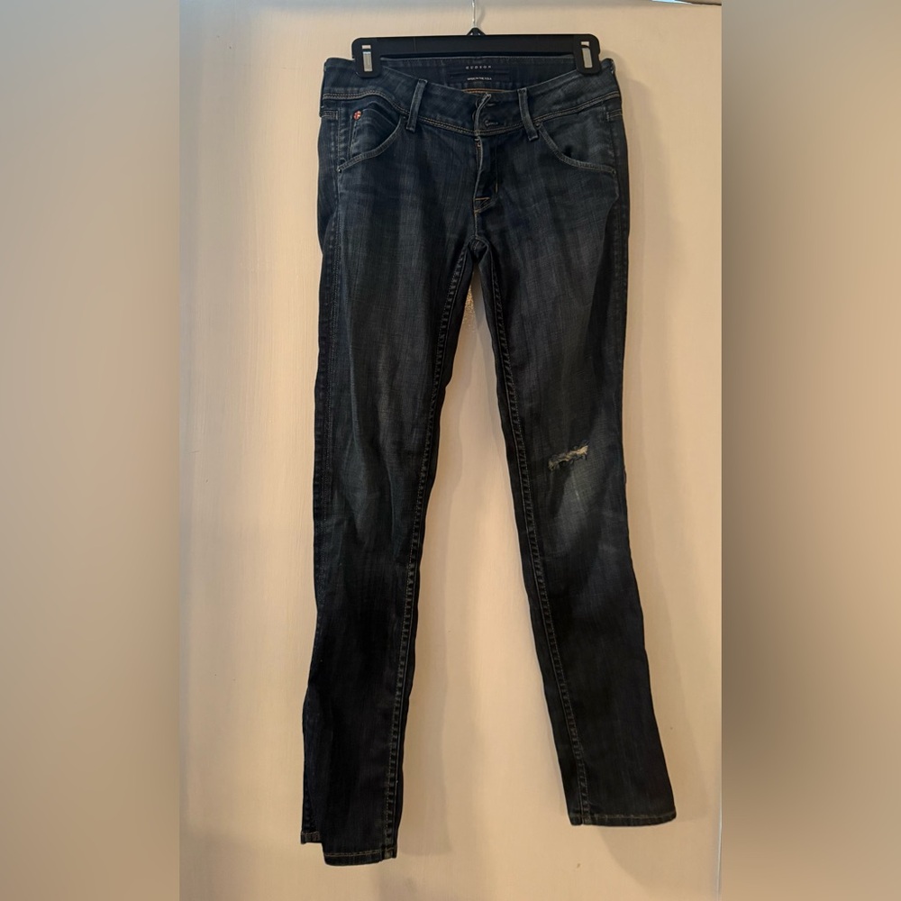 Hudson Low Rise Skinny Jeans - dark blue distressed - size 25